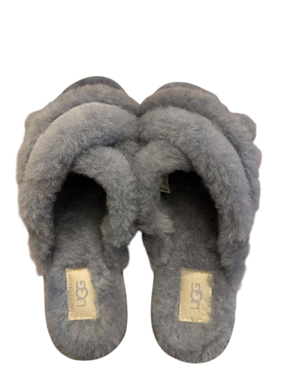 UGG Fuzz Sugar Cross Slide Slippers Gray Women’s Size 8